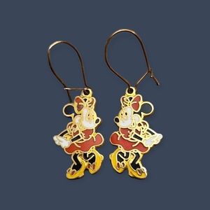 Vtg DISNEY Gold and Red Minnie Mouse Character Hook Earrings